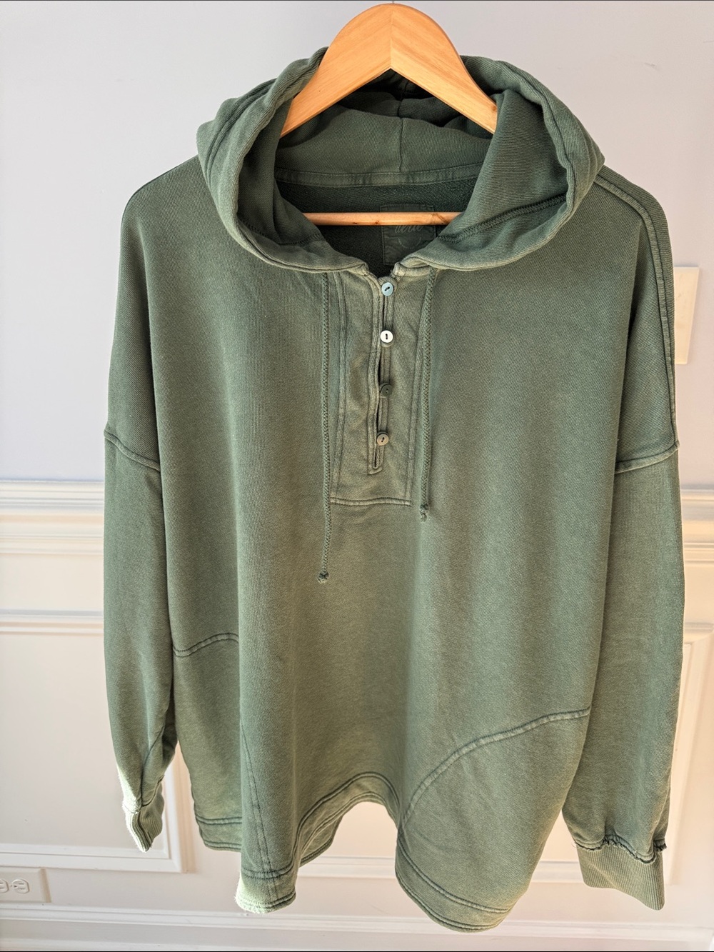 Aerie Hoodie Women's L Large Green Henley Oversized Pullover Sweatshirt
